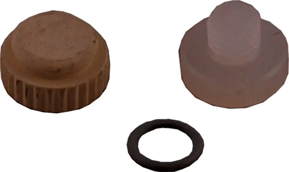 Messöffnungsstopfen, bestehend aus zwei Teilen und einem O-Ring, geeignet für Anwendungen mit Wollprodukte. Lieferung erfolgt ohne weitere Verpackung.